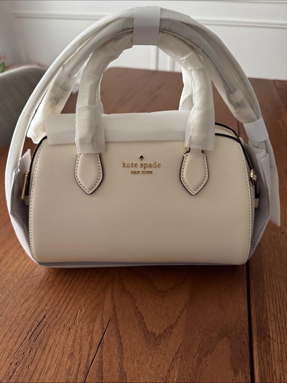 kate spade Cream Saffiano Mini Satchel with Gold Hardware